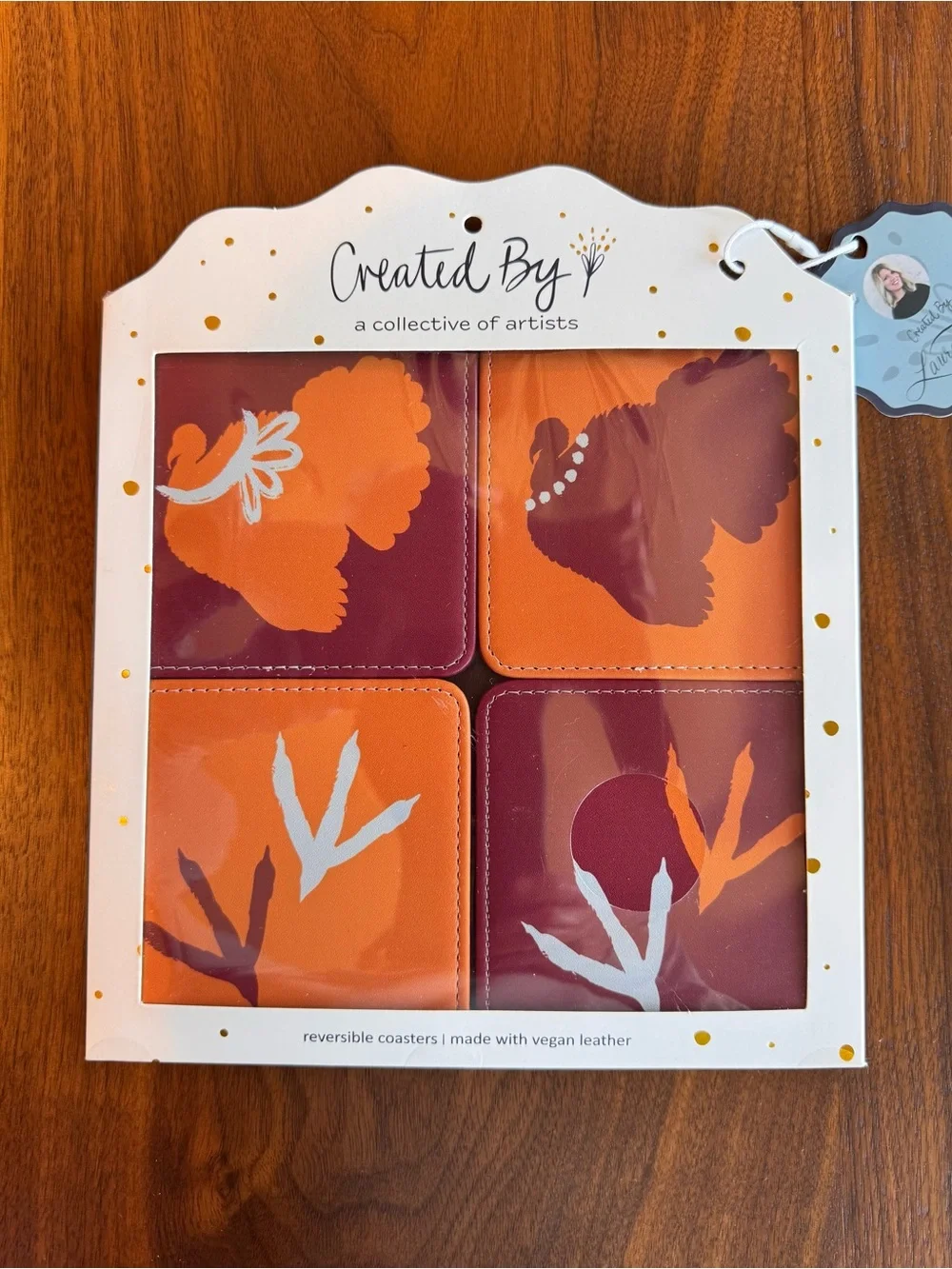 VIrginia Tech Hokies  Vegan Leather Reversible Coasters - Orange & Maroon